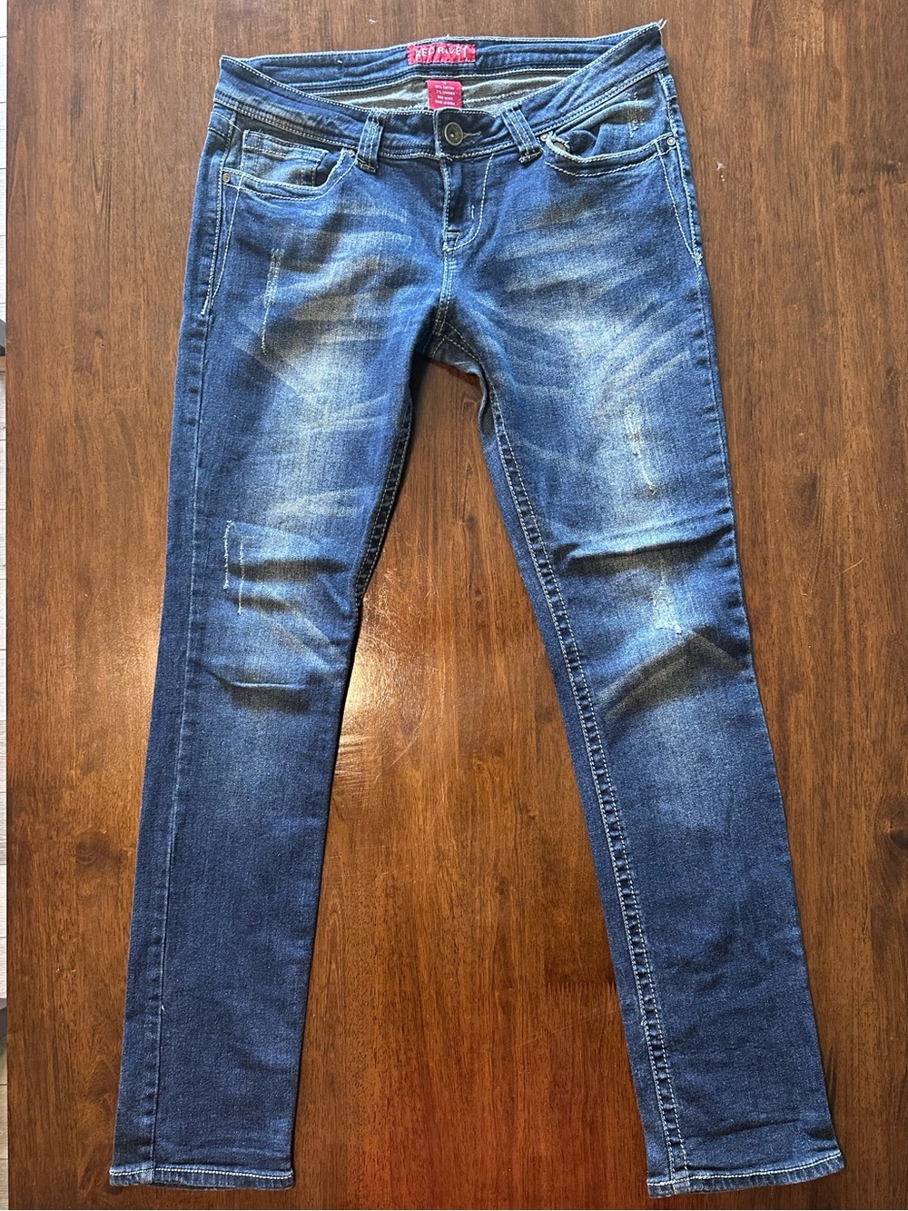 Red Rivet Size 13 Skinny Jeans Blue Denim Rhinestone Embellished Pockets Y2K - Picture 2 of 13